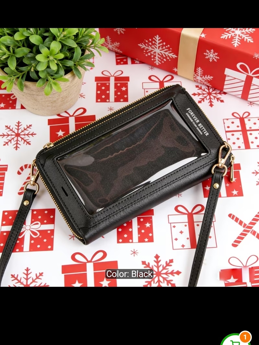 Large Phone Pouch Touchscreen Access Purse Black Crossbody Wallet Credit Card ID